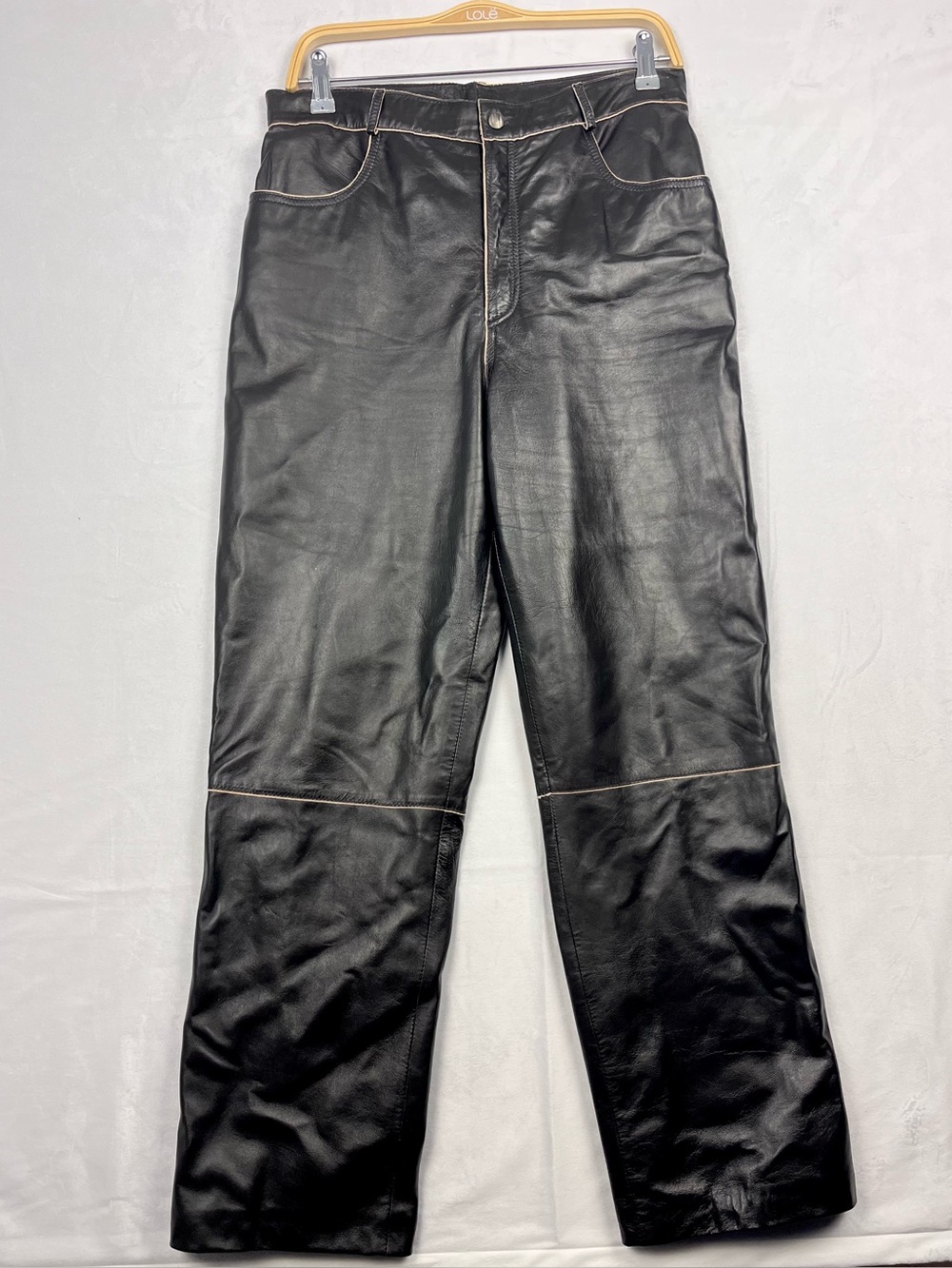 Bod & Christensen Genuine Leather Contrast Stitching Straight Leg Pants Size 12